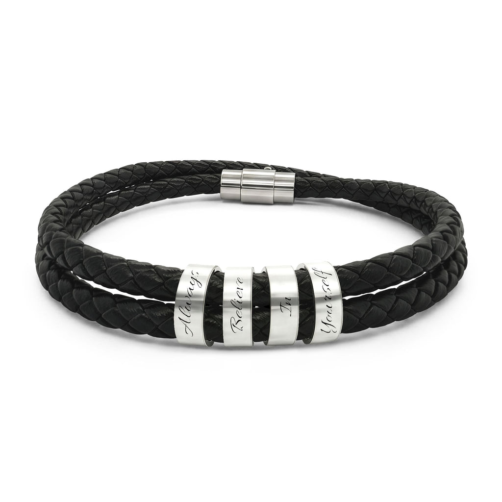 Always Believe In Yourself - Leather Bracelet with Beads (Engraving)
