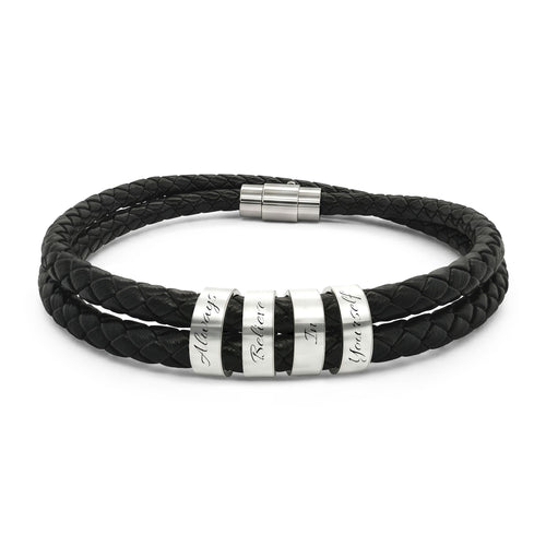 Always Believe In Yourself - Leather Bracelet with Beads (Engraving)