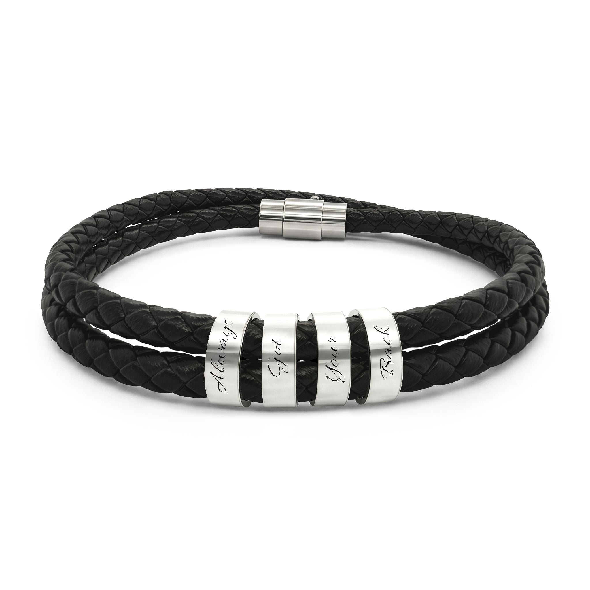 Always Got Your Back - Leather Bracelet with Beads (Engraving)