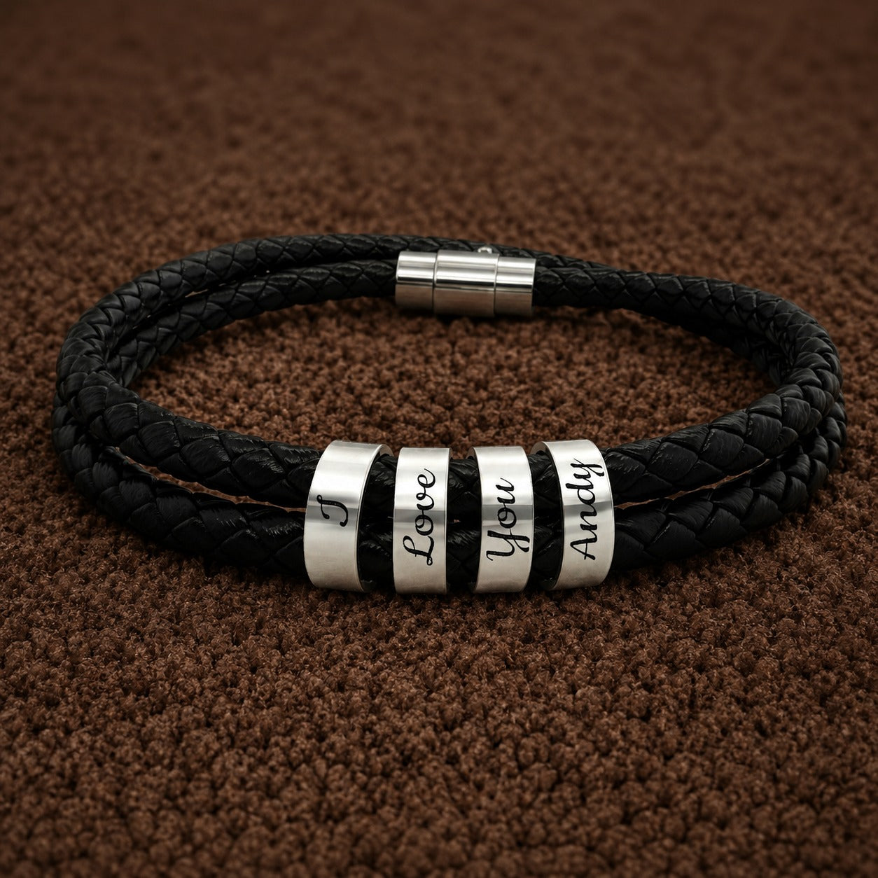 Leather Bracelet with Beads (Engraving)