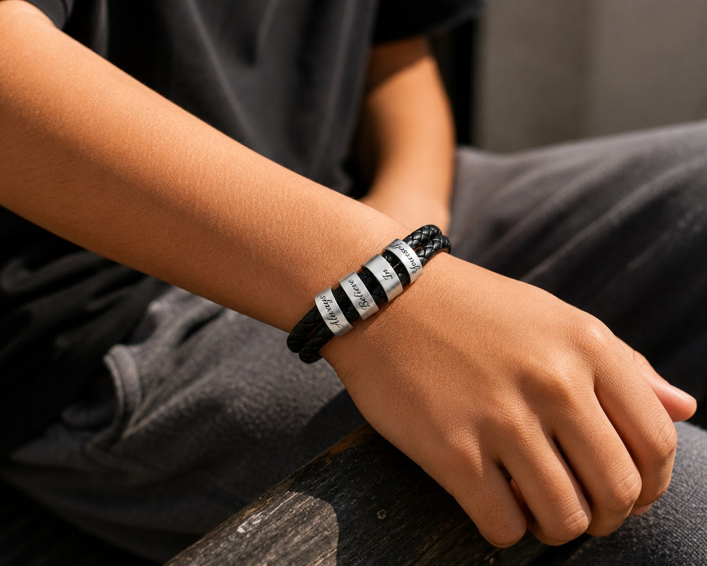 Always Believe In Yourself - Leather Bracelet with Beads (Engraving)
