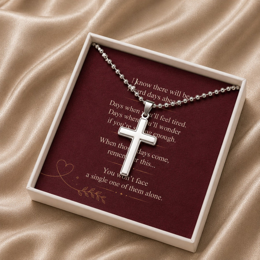 You Won't Face It Alone - Personalized Ball Chain Cross Necklace
