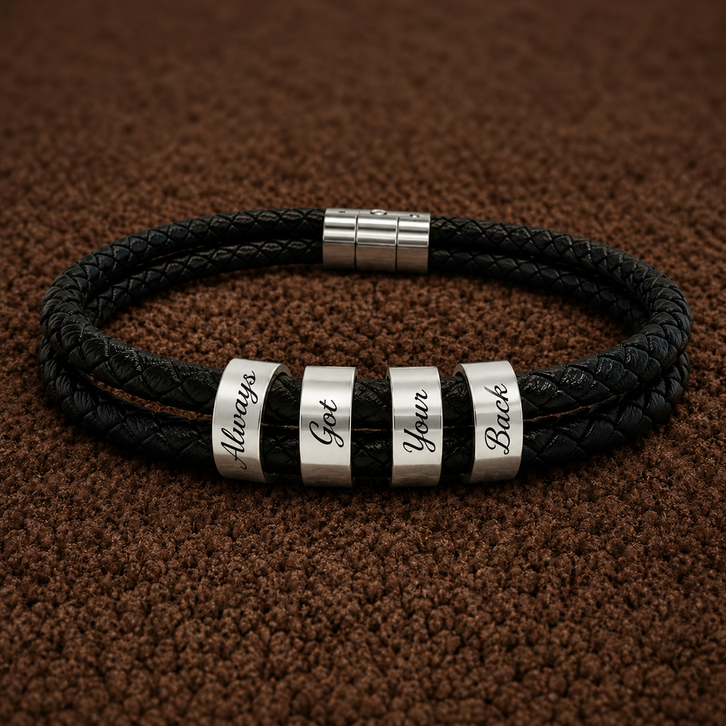 Always Got Your Back - Leather Bracelet with Beads (Engraving)