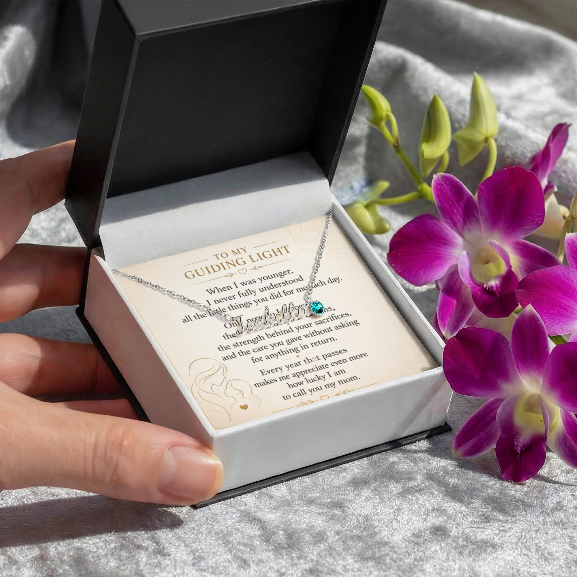 To My Guiding Light - Custom Name Necklace with Birthstone