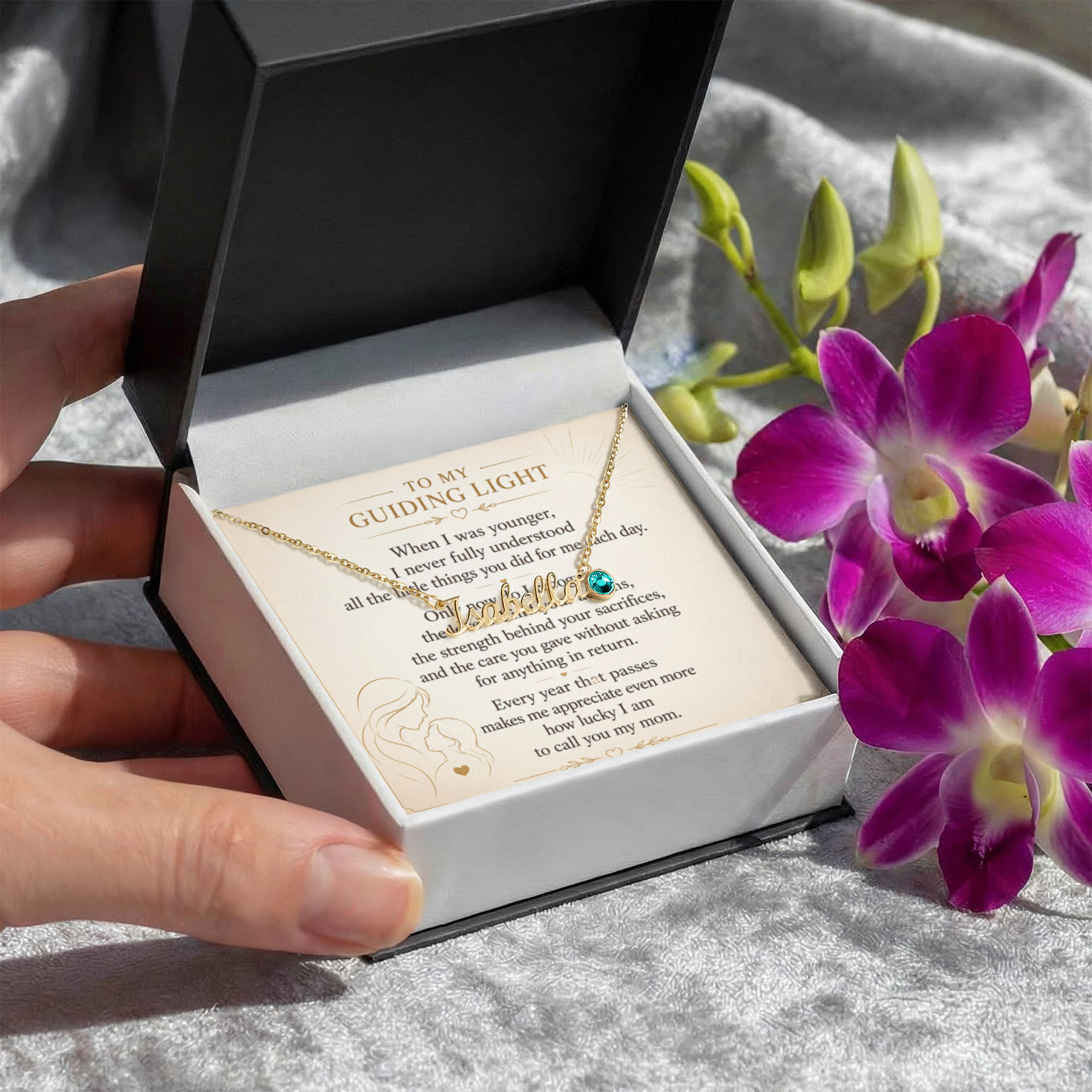 To My Guiding Light - Custom Name Necklace with Birthstone