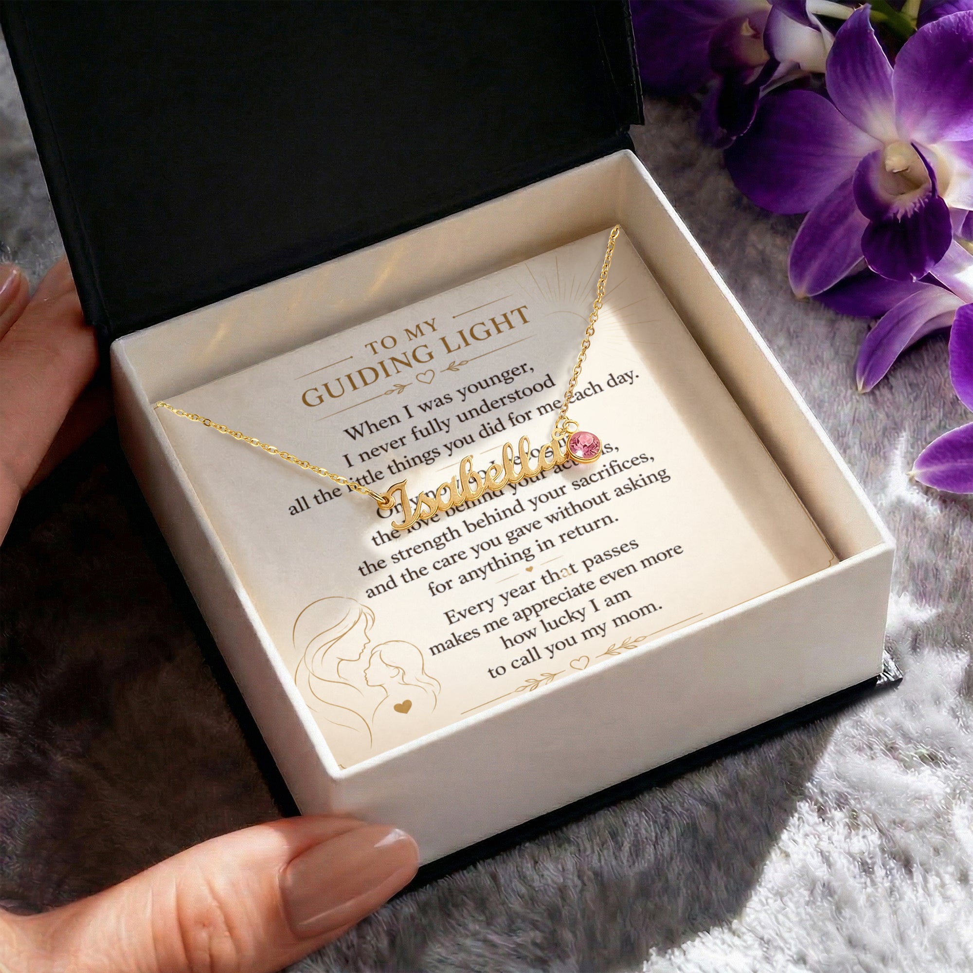To My Guiding Light - Custom Name Necklace with Birthstone