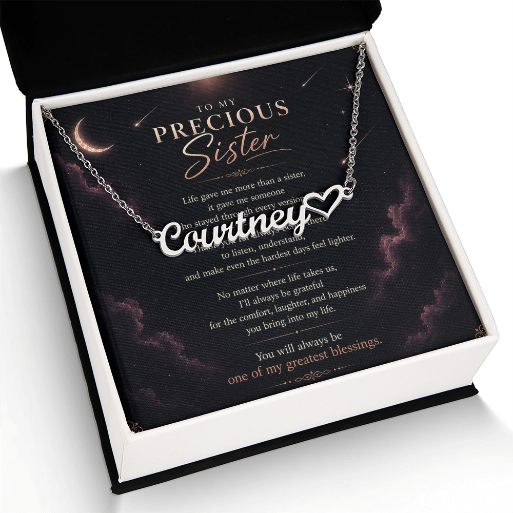 To My Precious Sister – Heart Name Necklace
