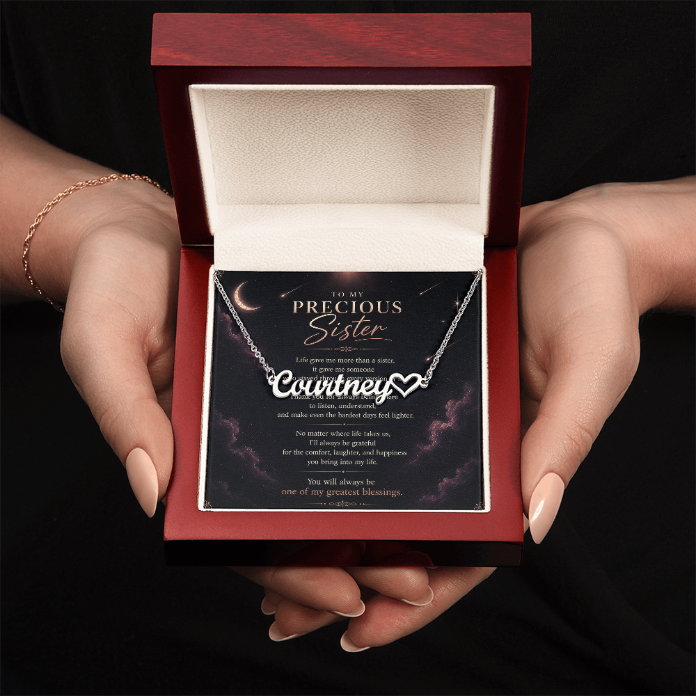 To My Precious Sister – Heart Name Necklace
