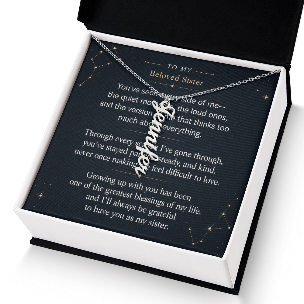 To My Beloved Sister - Vertical Name Necklace