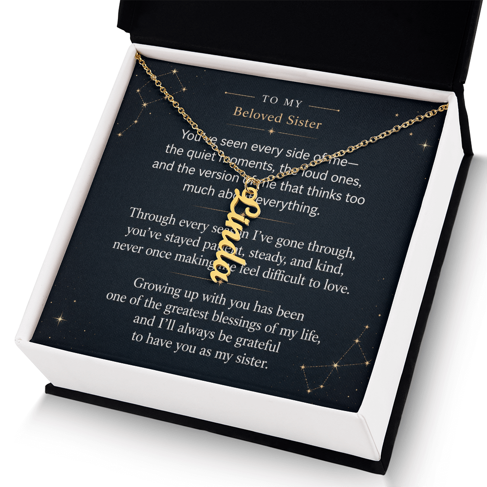 To My Beloved Sister - Vertical Name Necklace