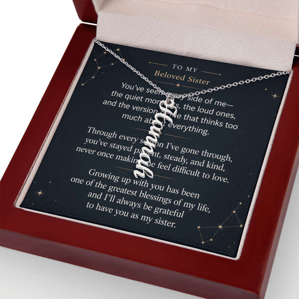 To My Beloved Sister - Vertical Name Necklace