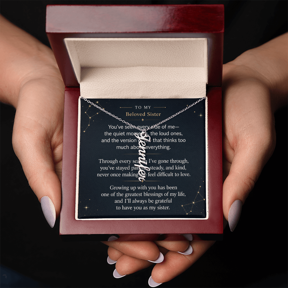 To My Beloved Sister - Vertical Name Necklace