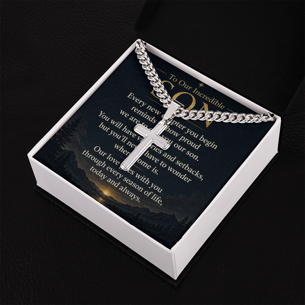 To Our Incredible Son - Personalized Cuban Link Cross Necklace