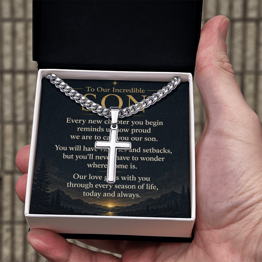 To Our Incredible Son - Personalized Cuban Link Cross Necklace
