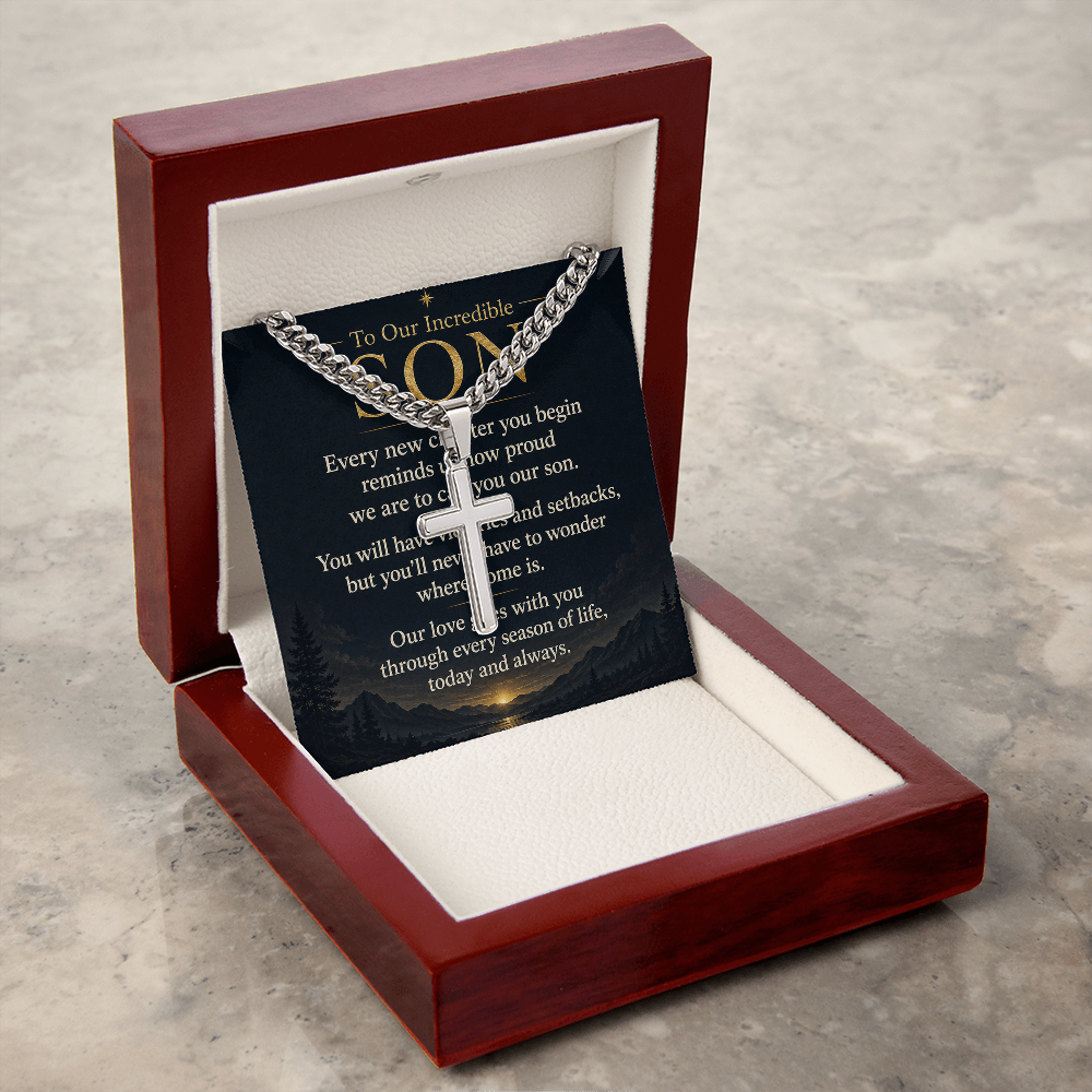 To Our Incredible Son - Personalized Cuban Link Cross Necklace