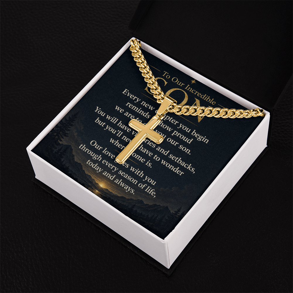 To Our Incredible Son - Personalized Cuban Link Cross Necklace