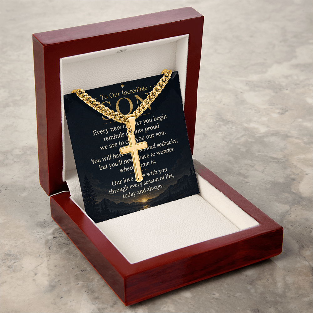 To Our Incredible Son - Personalized Cuban Link Cross Necklace
